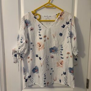 Floral Tie Sleeve Blouse, Sz M